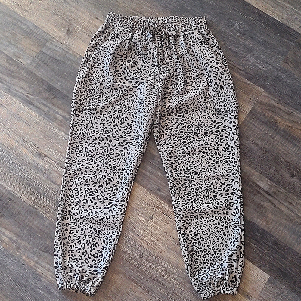 🔖3for$25 Leopard Print Cargo Drawstring Joggers with Pockets